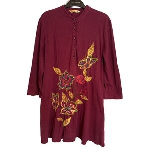 April Cornell Embroidered Tunic Dress Sz Boho Flowy Lagenlook Hippie Cottagecore